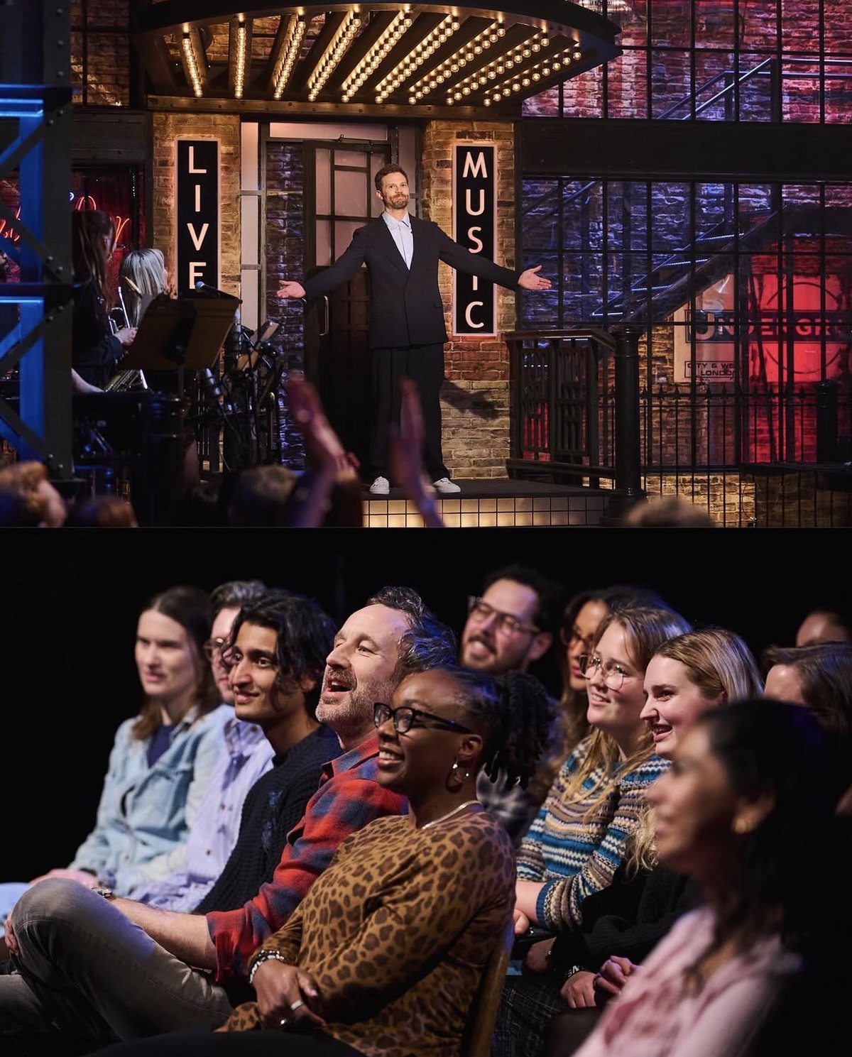 On the Saturday Night Live UK set.