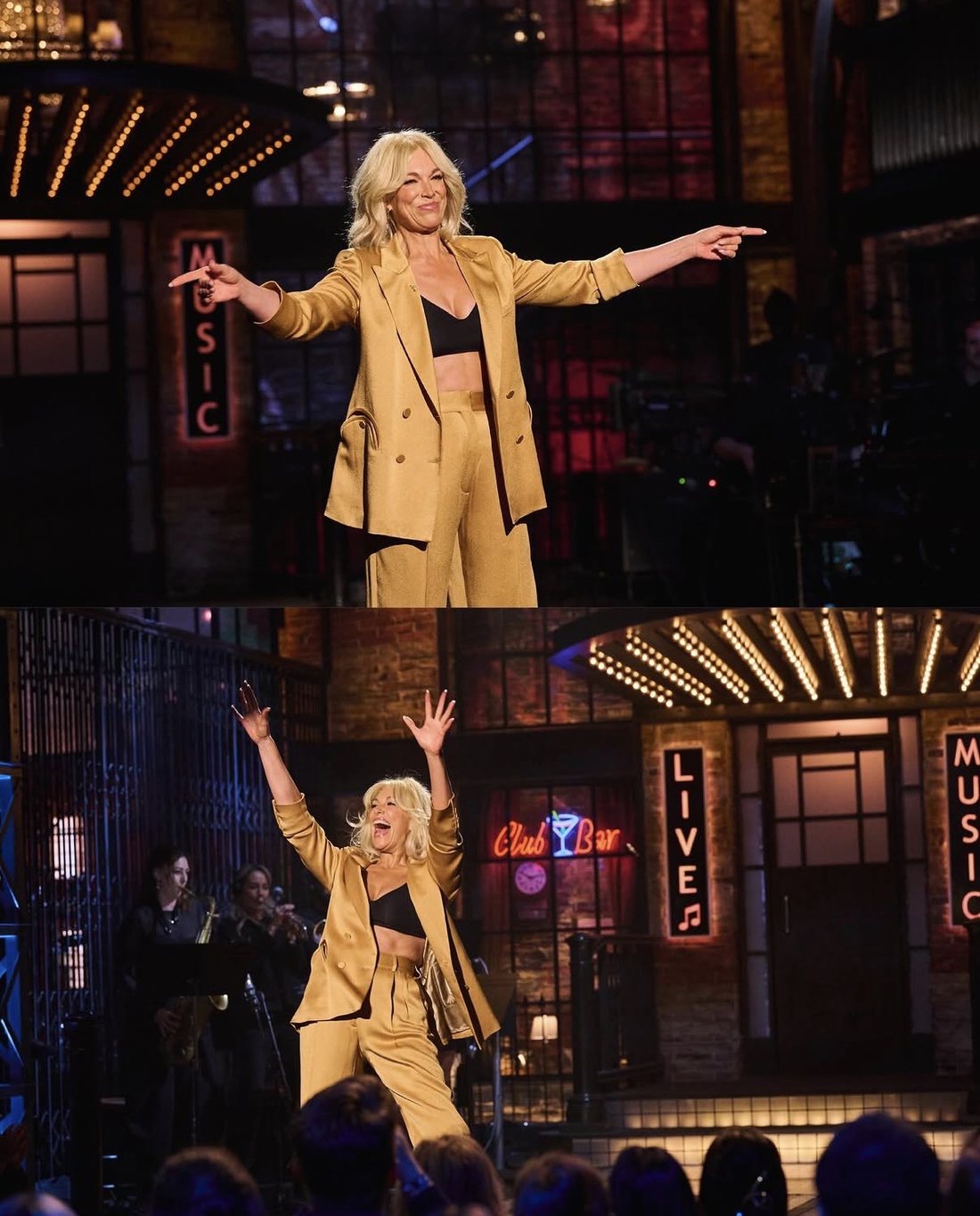 Performing on the Saturday Night Live UK stage.